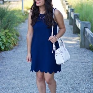Blue Monteau dress with scallop hem